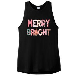 Merry And Bright Pink Christmas Ladies PosiCharge Tri-Blend Wicking Tank