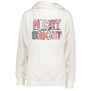 Merry And Bright Pink Christmas Womens Funnel Neck Pullover Hood