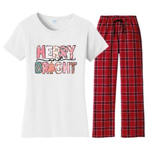 Merry And Bright Pink Christmas Women's Flannel Pajama Set