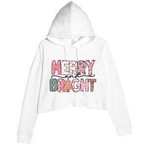 Merry And Bright Pink Christmas Crop Fleece Hoodie