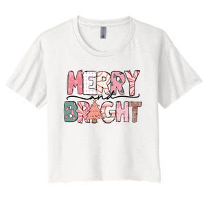 Merry And Bright Pink Christmas Women's Crop Top Tee