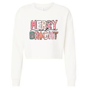 Merry And Bright Pink Christmas Cropped Pullover Crew