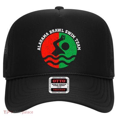 Montgomery Alabama Brawl Swim Team Graphic Top High Crown Mesh Back Trucker Hat