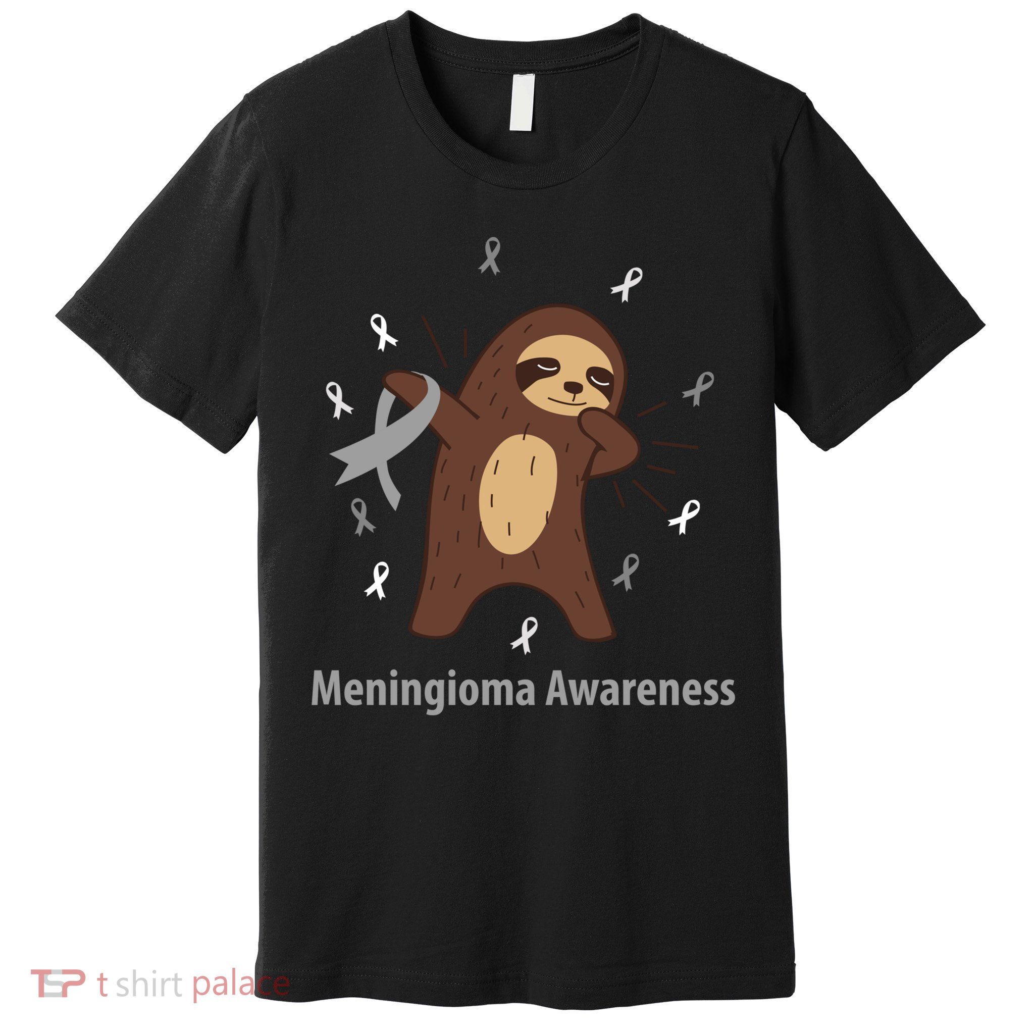 Meningioma Awareness Brain Cancer Related Sloth Ribbon Gift Premium T-Shirt