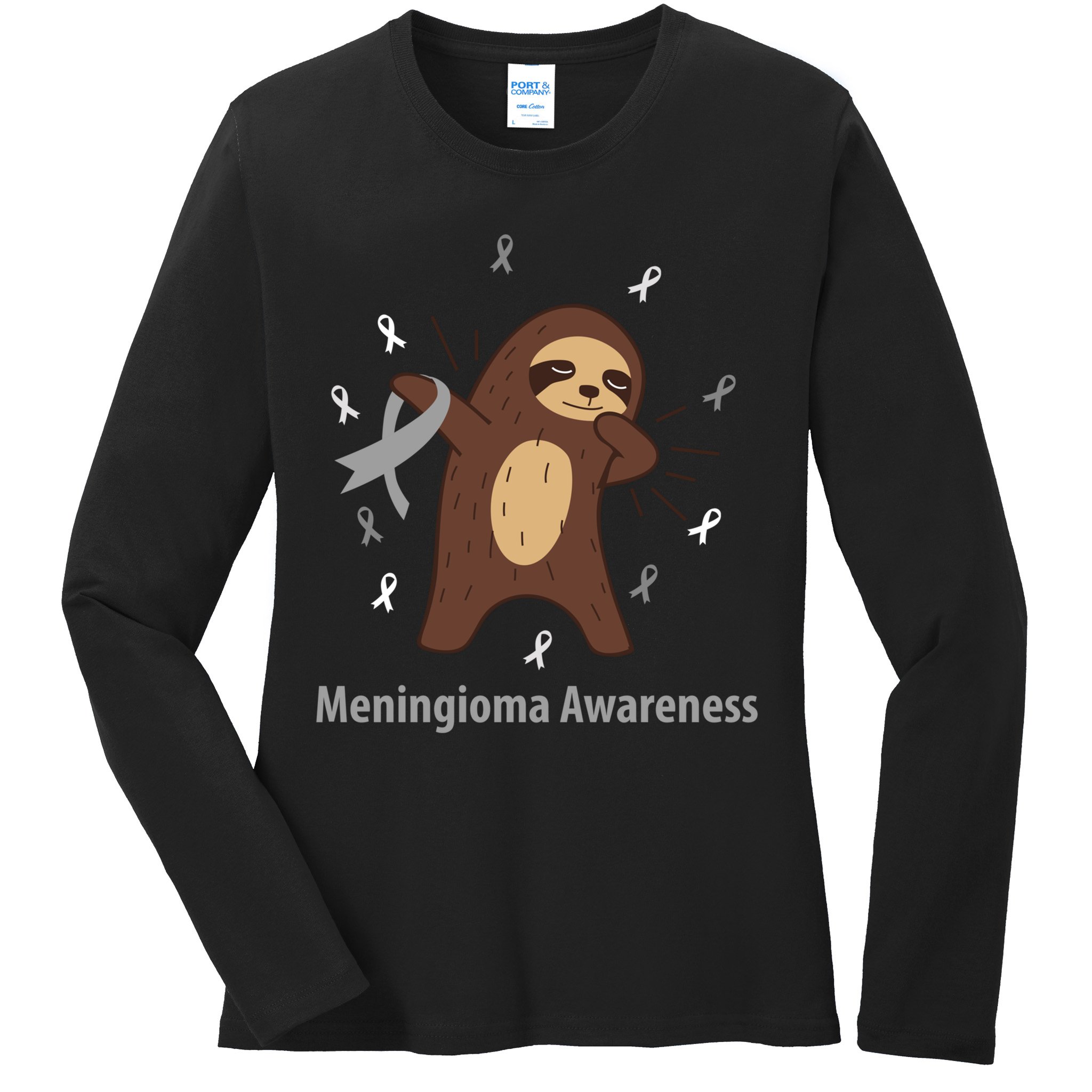 Meningioma Awareness Brain Cancer Related Sloth Ribbon Gift Ladies Long Sleeve Shirt