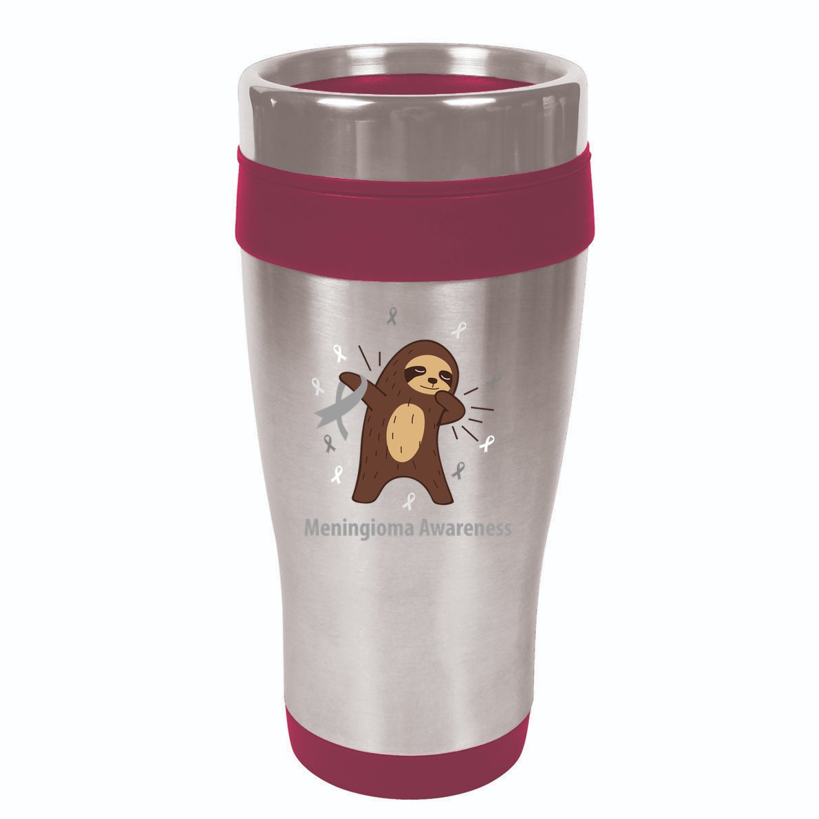 Meningioma Awareness Brain Cancer Related Sloth Ribbon Gift 16oz Travel Tumbler