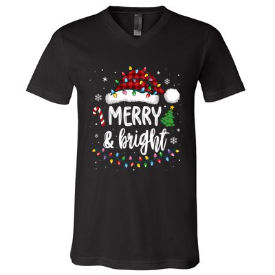 Merry And Bright Christmas Lights Xmas V-Neck T-Shirt