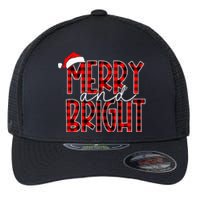 Merry and Bright Buffalo Plaid Red Santa Hat Christmas Xmas Flexfit Unipanel Trucker Cap