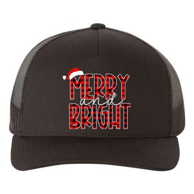 Merry and Bright Buffalo Plaid Red Santa Hat Christmas Xmas Yupoong Adult 5-Panel Trucker Hat