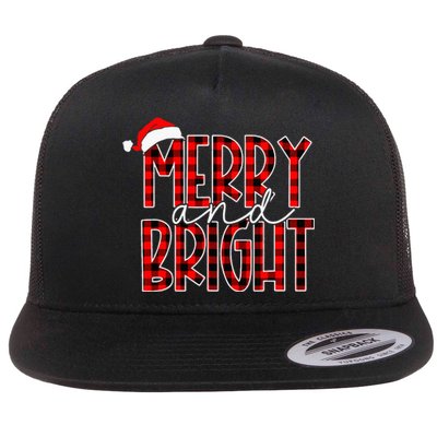 Merry and Bright Buffalo Plaid Red Santa Hat Christmas Xmas Flat Bill Trucker Hat