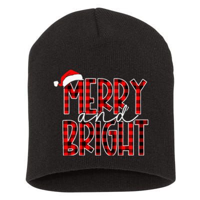 Merry and Bright Buffalo Plaid Red Santa Hat Christmas Xmas Short Acrylic Beanie