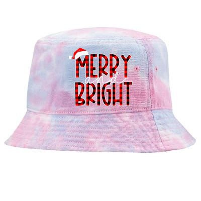 Merry and Bright Buffalo Plaid Red Santa Hat Christmas Xmas Tie-Dyed Bucket Hat