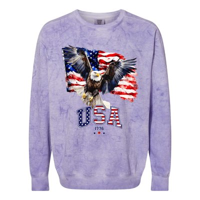 Majestic American Bald Eagle With Usa Flag Colorblast Crewneck Sweatshirt