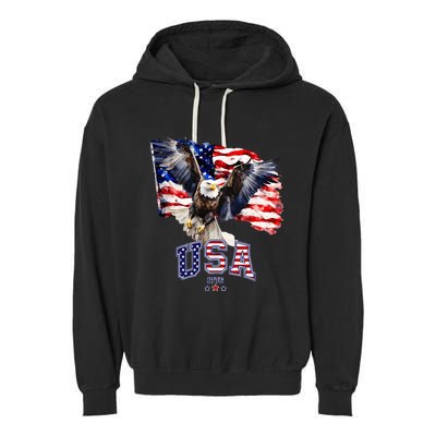 Majestic American Bald Eagle With Usa Flag Garment-Dyed Fleece Hoodie