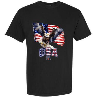 Majestic American Bald Eagle With Usa Flag Garment-Dyed Heavyweight T-Shirt