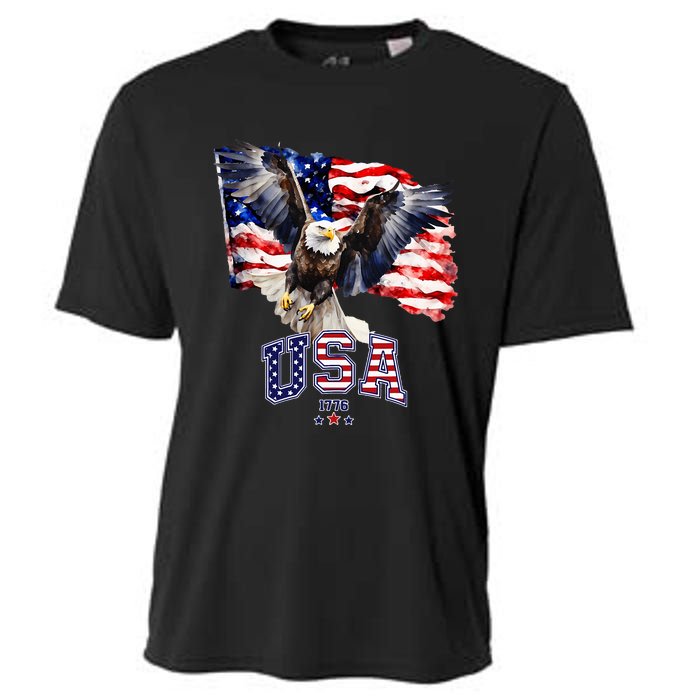 Majestic American Bald Eagle With Usa Flag Cooling Performance Crew T-Shirt