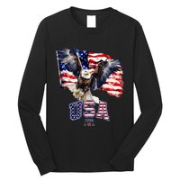 Majestic American Bald Eagle With Usa Flag Long Sleeve Shirt