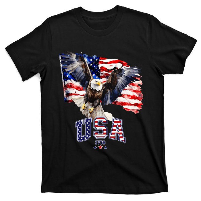 Majestic American Bald Eagle With Usa Flag T-Shirt