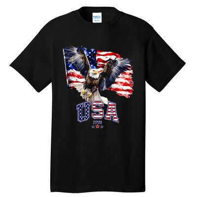 Majestic American Bald Eagle With Usa Flag Tall T-Shirt