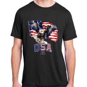 Majestic American Bald Eagle With Usa Flag Adult ChromaSoft Performance T-Shirt