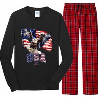 Majestic American Bald Eagle With Usa Flag Long Sleeve Pajama Set