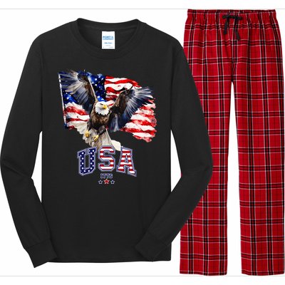 Majestic American Bald Eagle With Usa Flag Long Sleeve Pajama Set