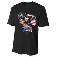 Majestic American Bald Eagle With Usa Flag Performance Sprint T-Shirt