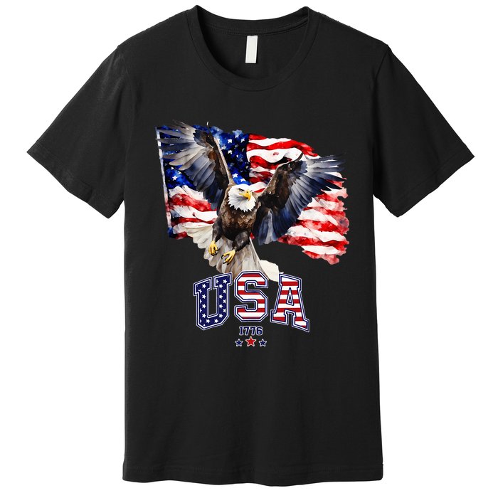 Majestic American Bald Eagle With Usa Flag Premium T-Shirt