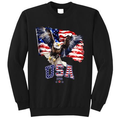 Majestic American Bald Eagle With Usa Flag Tall Sweatshirt