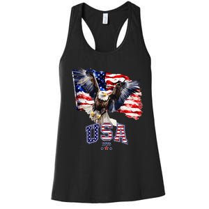 Majestic American Bald Eagle With Usa Flag Women's Racerback Tank