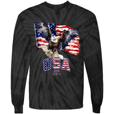 Majestic American Bald Eagle With Usa Flag Tie-Dye Long Sleeve Shirt