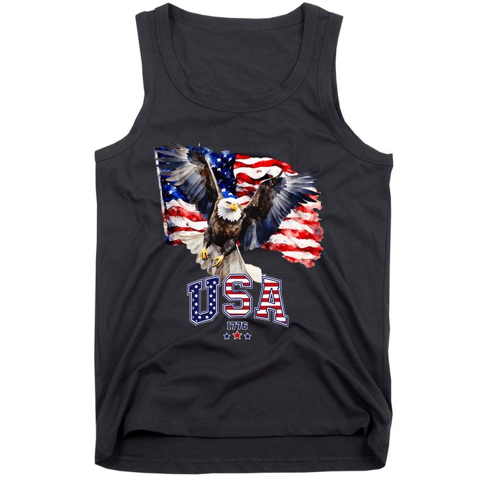 Majestic American Bald Eagle With Usa Flag Tank Top