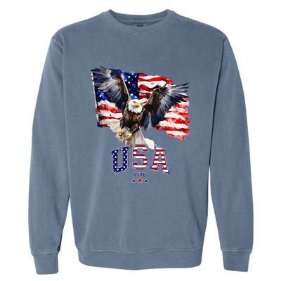 Majestic American Bald Eagle With Usa Flag Garment-Dyed Sweatshirt