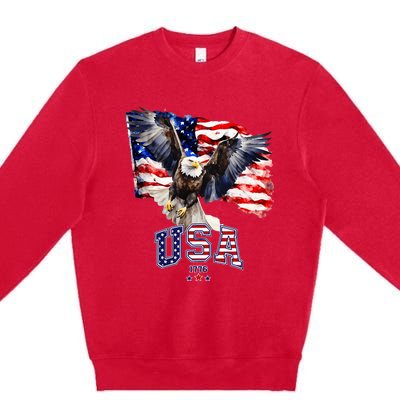 Majestic American Bald Eagle With Usa Flag Premium Crewneck Sweatshirt