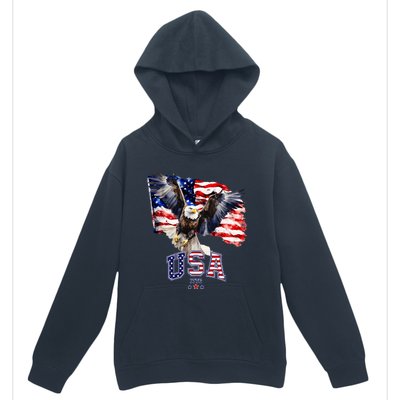 Majestic American Bald Eagle With Usa Flag Urban Pullover Hoodie