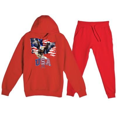 Majestic American Bald Eagle With Usa Flag Premium Hooded Sweatsuit Set