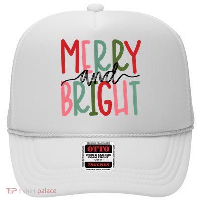 Merry And Bright Christmas Women Girls Kids Cute High Crown Mesh Back Trucker Hat