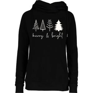 Merry And Bright Cute Christmas Tree Womens Funnel Neck Pullover Hood