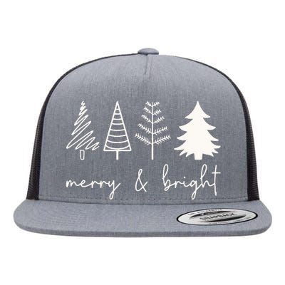 Merry And Bright Cute Christmas Tree Flat Bill Trucker Hat