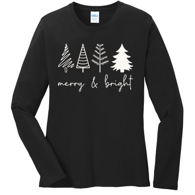 Merry And Bright Cute Christmas Tree Ladies Long Sleeve Shirt