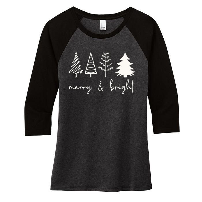 Merry And Bright Cute Christmas Tree Women's Tri-Blend 3/4-Sleeve Raglan Shirt