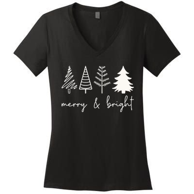 Merry And Bright Cute Christmas Tree Women's V-Neck T-Shirt