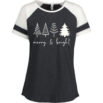 Merry And Bright Cute Christmas Tree Enza Ladies Jersey Colorblock Tee