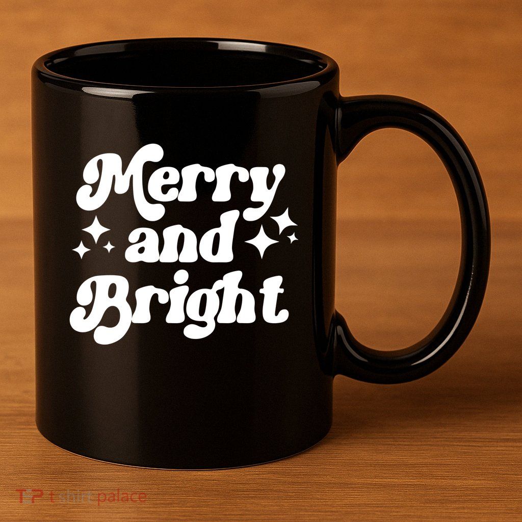Merry And Bright Festive Christmas 11oz C Handle Ceramic Mug