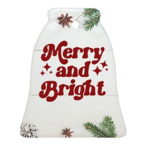 Merry And Bright Festive Christmas Ceramic Bell Ornament