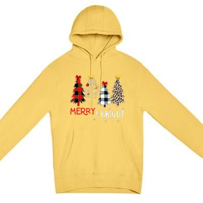 Merry And Bright Women Funny Leopard Plaid Christmas Trees Premium Pullover Hoodie