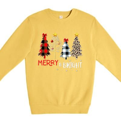 Merry And Bright Women Funny Leopard Plaid Christmas Trees Premium Crewneck Sweatshirt