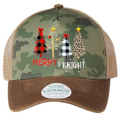 Merry And Bright Women Funny Leopard Plaid Christmas Trees Legacy Tie Dye Trucker Hat