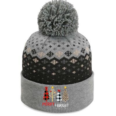 Merry And Bright Women Funny Leopard Plaid Christmas Trees The Baniff Cuffed Pom Beanie