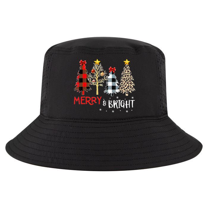 Merry And Bright Women Funny Leopard Plaid Christmas Trees Cool Comfort Performance Bucket Hat